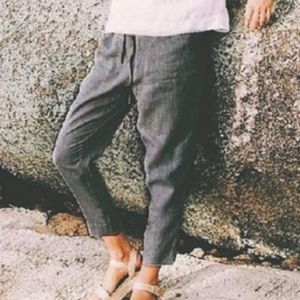 Ellen Tracy Linen Pants Charcoal Grey lagenlook high rise cropped size S